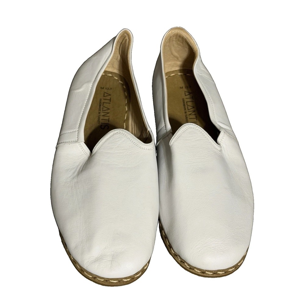 Atlantis Men's Size 12.5 White Handmade Turkish Leather Slip On Loafer Shoes